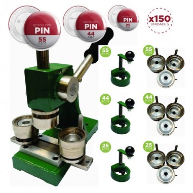 Máquina Botones Publicitarios de 25,44 y 55 mm - Tipo Botón/Pin (COMBO COMPLETO)