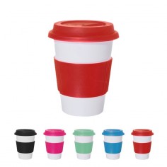 Vaso Térmico con tapa y agarre de silicona Roja