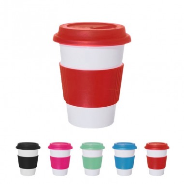 Vaso Térmico con tapa y agarre de silicona Roja